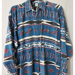 Vintage Mens XL Western Button Up Colorful Cowboy Aztec Tribal 90s Cotton Pocket